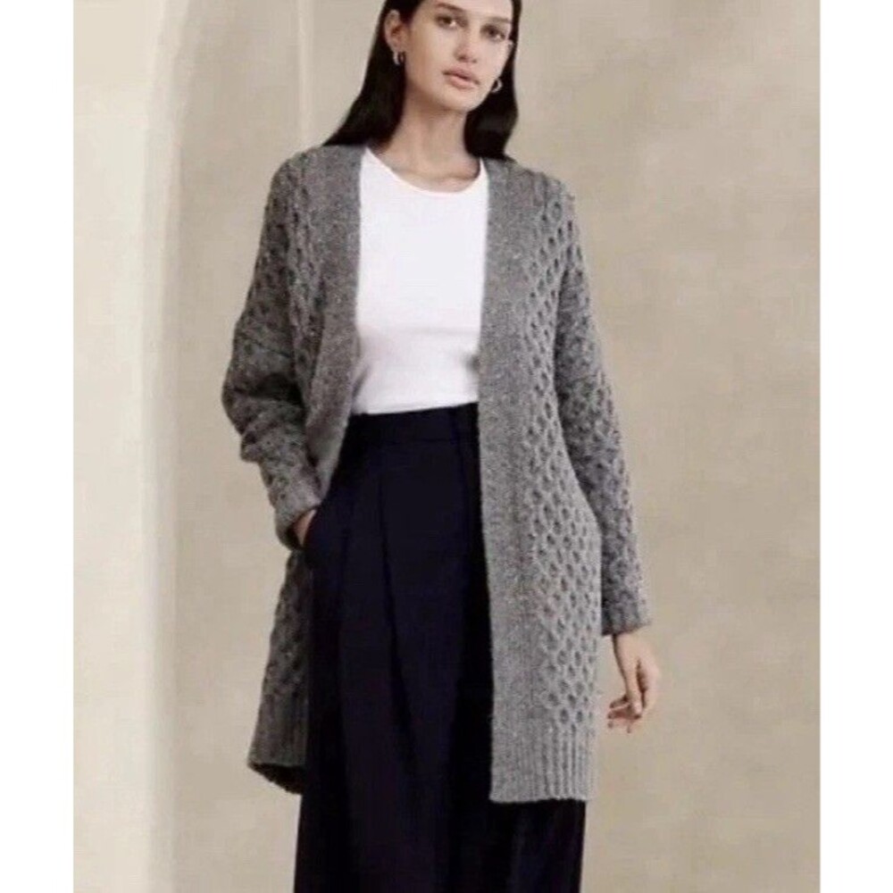 Banana Republic Bariloche Gray Honeycomb Cardigan Women Sz S Chunky Cozy EUC